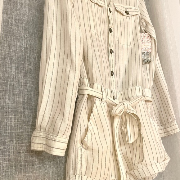 Free People Linen Striped Romper - Picture 4 of 7